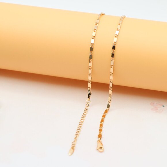 "Glossy Rose Gold Flat Link Necklace, Adjustable Shine Chain, XPNL0190 - Picture 9 of 12